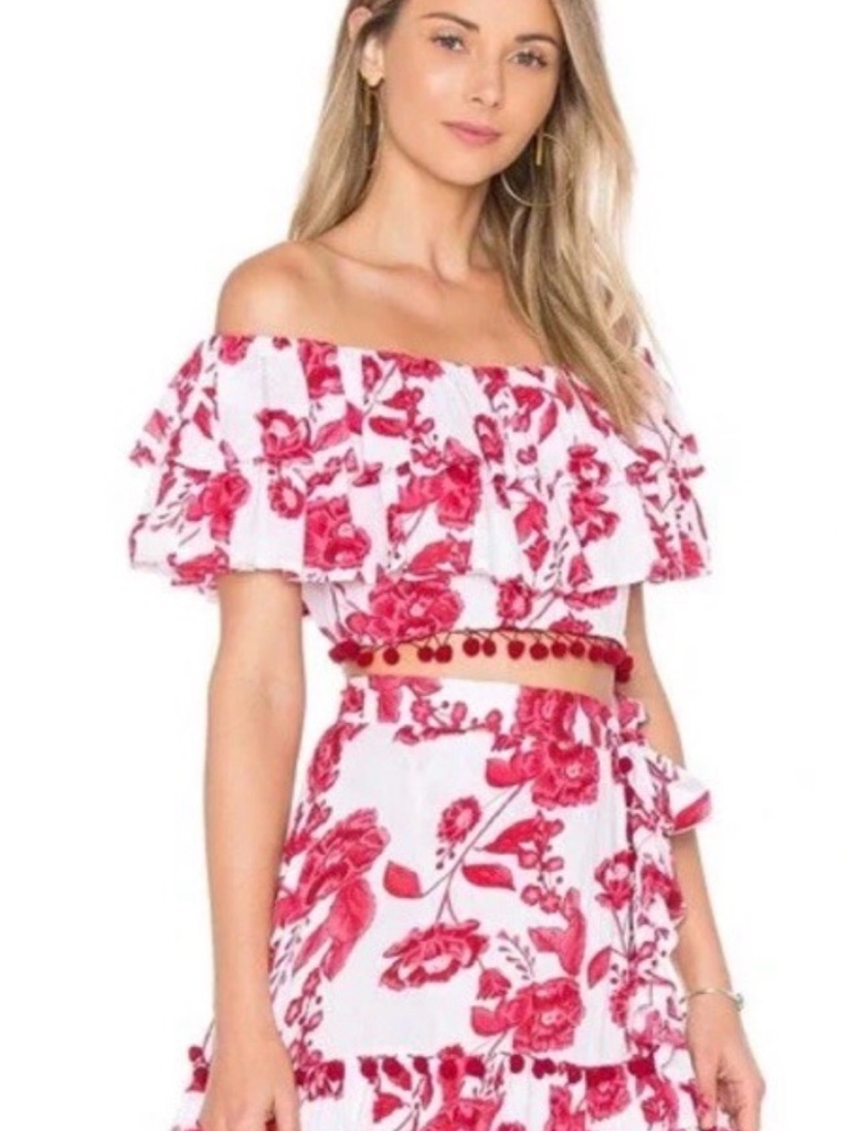 Lovers + Friends Alicia Set With Red Floral Print And Ruffle Hem